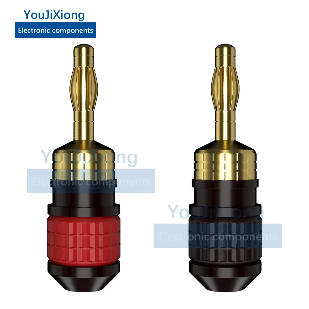 2PC Solder-free Screw Monster 24K Plated Real Gold All Copper Banana Head Speaker Cable Plug 4mm Lantern