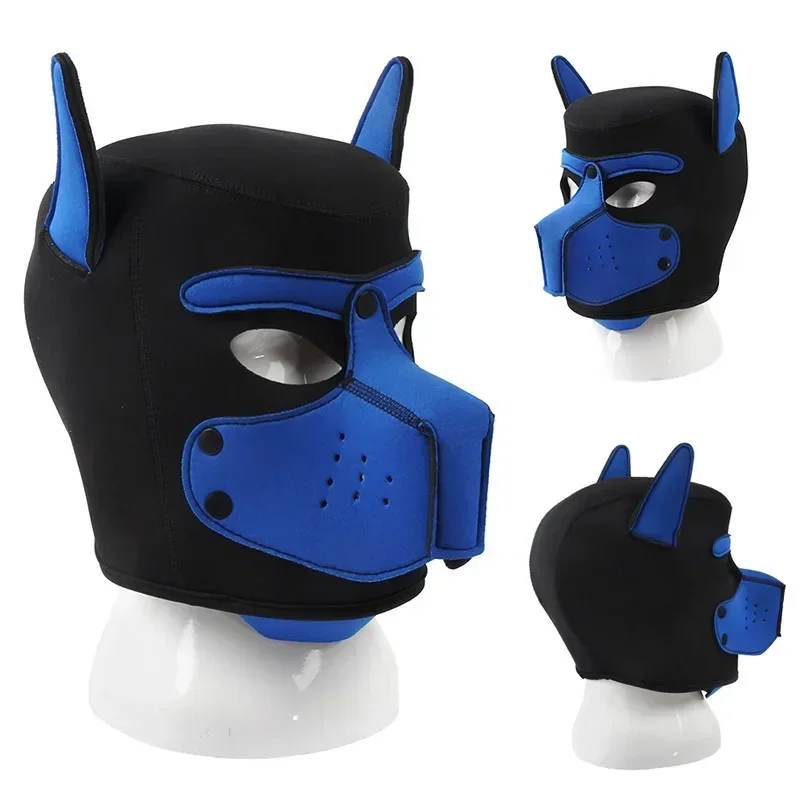 Unisex Sexy Costumes of Men Women Latex Open Mouth Hole Dog Headgear Full Face Fetish Mask Hood for Halloween Pupply Play Party