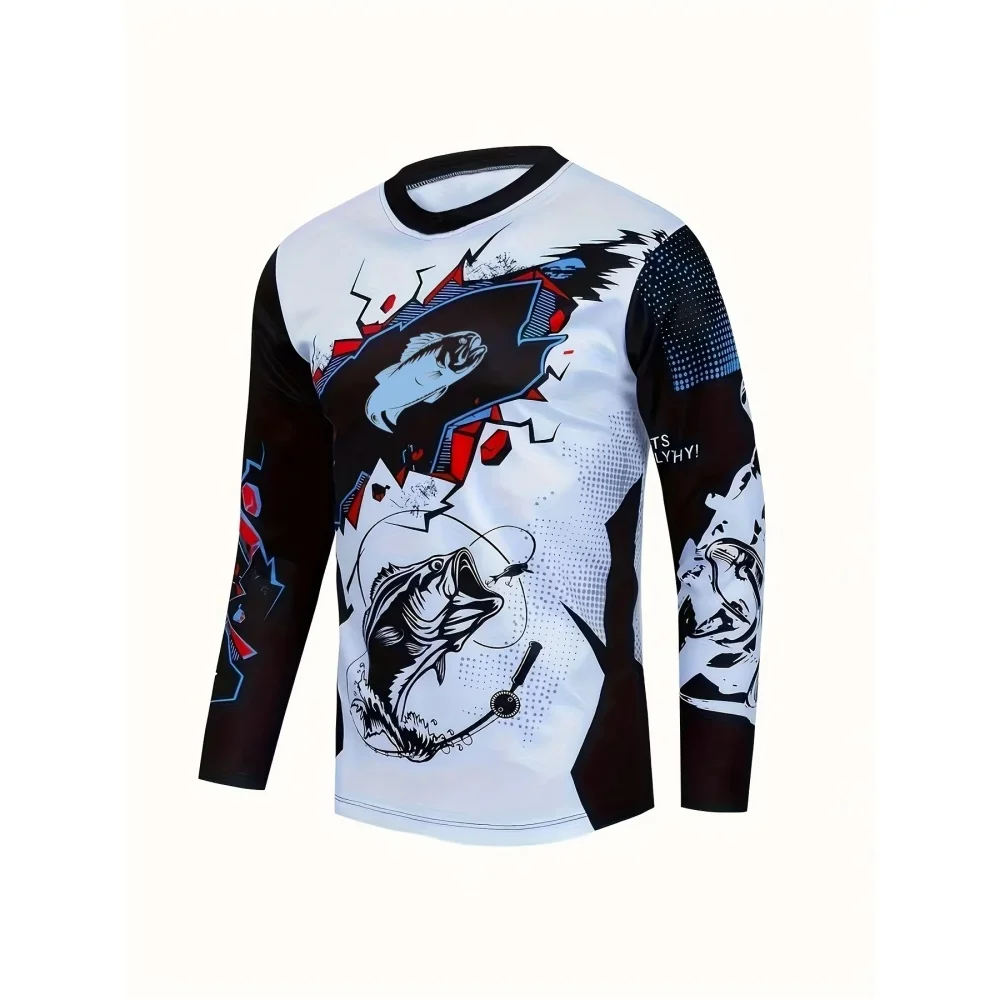 أزياء قمصان الصيد نمط طباعة في الهواء الطلق طويلة الأكمام الخريف قميص للرجال الشارع الشهير الذكور تي شيرت ملابس رجالية عادية