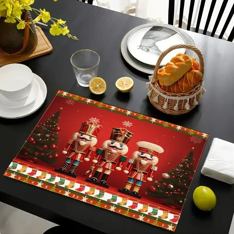 1/4/6/8pc Christmas Nutcracker Place Mats Christmas Table Mat  Heat Insulation Pad Western Meal Table Pad Dining Table Decor