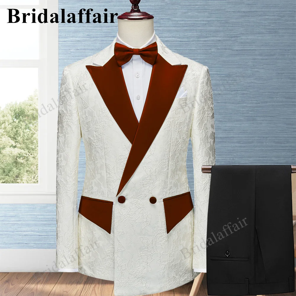 

Bridalaffair Mens Suits Tailor Made Slim Fit Off-White Wedding Tuxedo Suit for Men Peaked Lapel Costume Homme 2pcs Blazer Pants