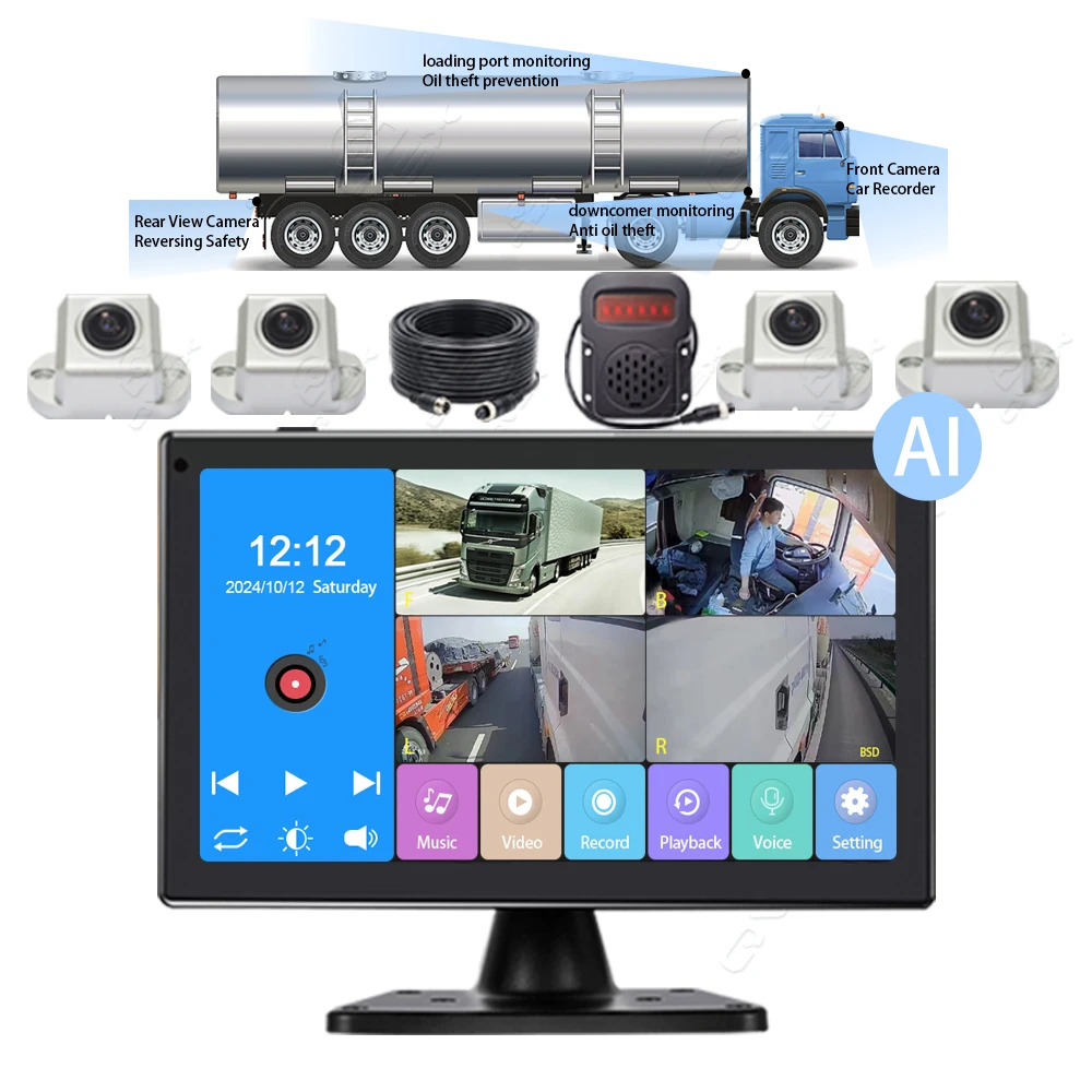 10.1 Inch 1080p Waterproof Reverse Backup Camera 4CH AHD Touch Screen Night View Intelligent Vehicle Car Reversing Aid
