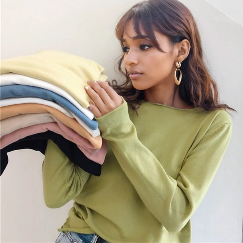 

Autumn/Winter O-neck Pullover Sweater New Women Knitted Long Sleeve 2025 Tops Solid Color Sweet Thin Knitted Women Primershirt