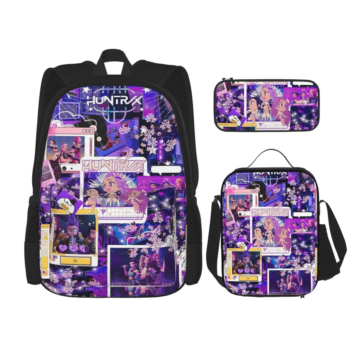 

K-Kpop D-Demon H-Hunters 3pecs/set Рюкзак для студентов Huntrix Movie Ноутбук Рюкзак Сумка для обеда Пенал