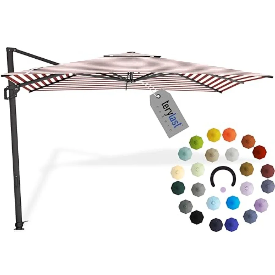 

Outdoor cantilever patio umbrella, 9 x 9 feet, black frame, red stripes fabric, 360 rotation, for deck, backyard, and garden us