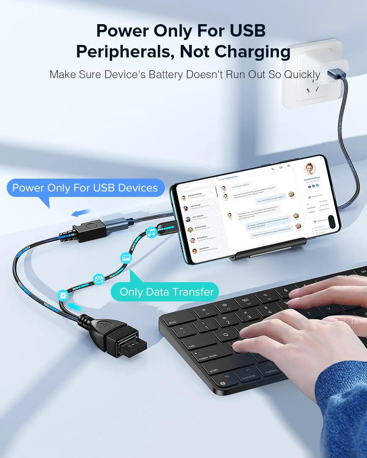 2 In 1 OTG Micro USB Host Power Y Splitter USB Adapter To Micro 5 Pin Male Female Cable For Fire Tv 3 Or 2nd Gen Fire Stick