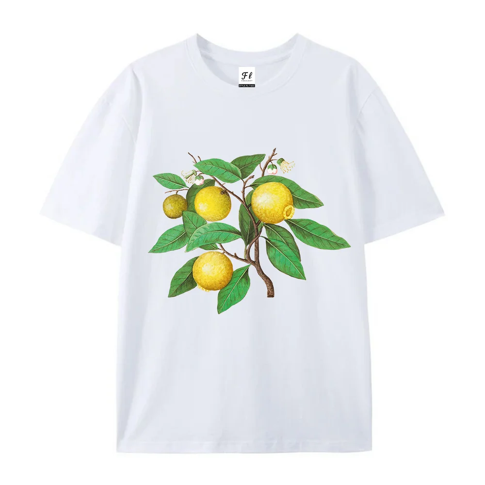 Vintage Citrus Branch Graphic Shirt Retro Botanical Fruit Print Fashion Trendy Casual Gifts Tee for Nature Plants Lovers