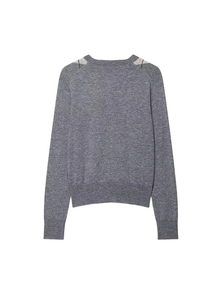 NLZGMSJ Frauen 2025, Herbst Neue Strickjacke Pullover Mode Taste V-ausschnitt Langarm Gestrickte Plaid Pullover Straße Tragen Weibliche Top