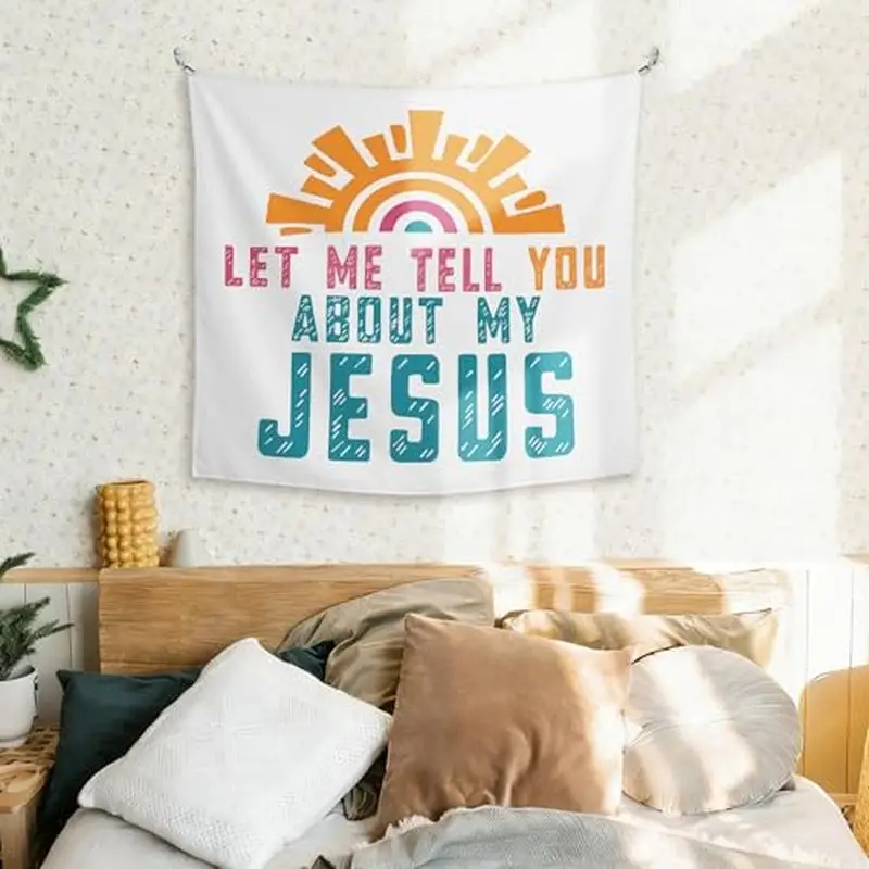 VIKAMA Talks About My Jesus Text Tapestry Christian Colorful Sun Slogan Wall Hanging Bedroom Dormitory Tapestry Home Decor