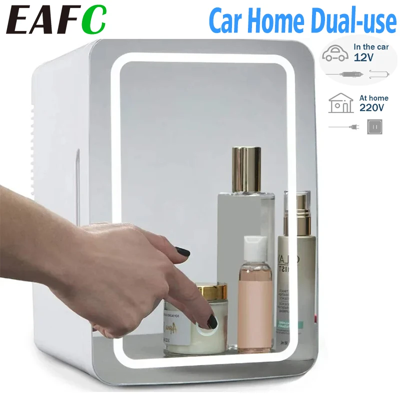 EAFC 6L Mini Fridge Portable Beauty Skin Care Makeup Fridge Car Home Dual-use Mirror Thermoelectric Cooler and Warmer Refrigerat