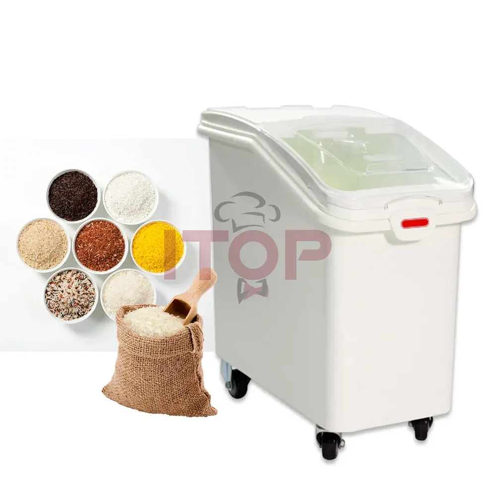 102L Rice 100Kg Kitchen Food Ingredients Storage Cart Rice Tank Rice Noodle Bucket Removable Commercial PP Flour Cart With Cover