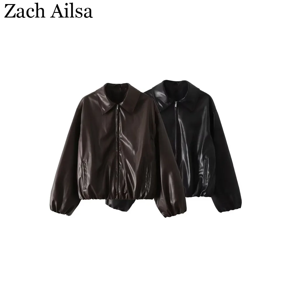 

Осенняя новая женская свободная куртка-пилот из искусственной кожи с лацканами