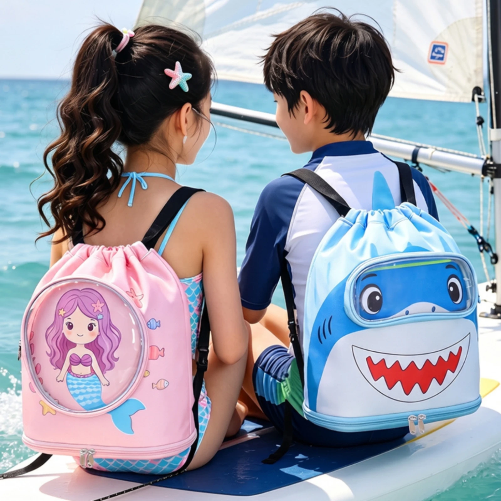 Swimming Backpack Lightweight Drawstring Backpack with Shoe Compartment and Wet Pocket Wet Dry Bag Soft-Sided for Children