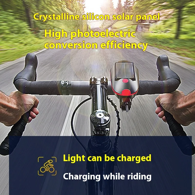 Solar Rechargeable Bicycle Headlight Horn Light Mountain Bike Night Riding Light USB Charging Outdoor