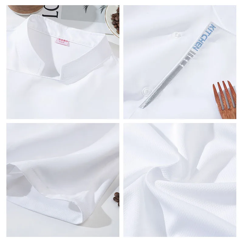Camisa de Chef para hombre, uniformes de cocinero de restaurante, chaqueta de cocina transpirable, Catering de Hotel, sala de pasteles, servicio de comida, ropa de trabajo de cocina