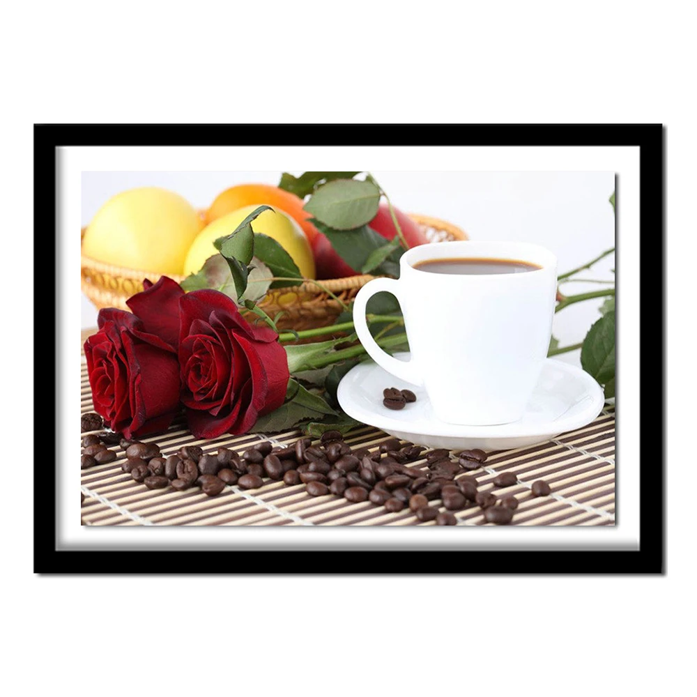 Square Diamond Embroidery Full Needlework Rose coffee cup DIY Diamond Painting Cross Stitch Rhinestone Handmade Craft VS379