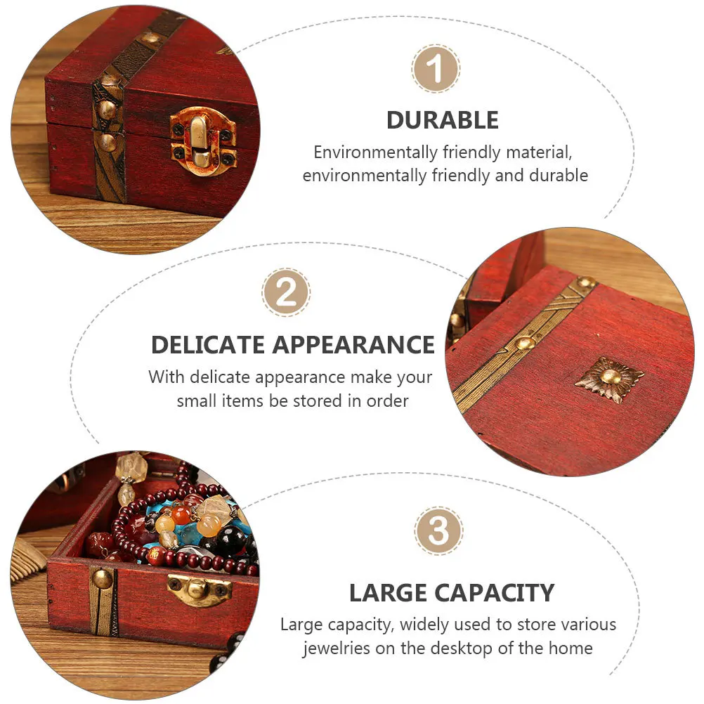 

1Pcs Wooden Jewelry Box Vintage Storage Large Capacity Desktop Organizer Sundries Holder Box Home Jewelry Container