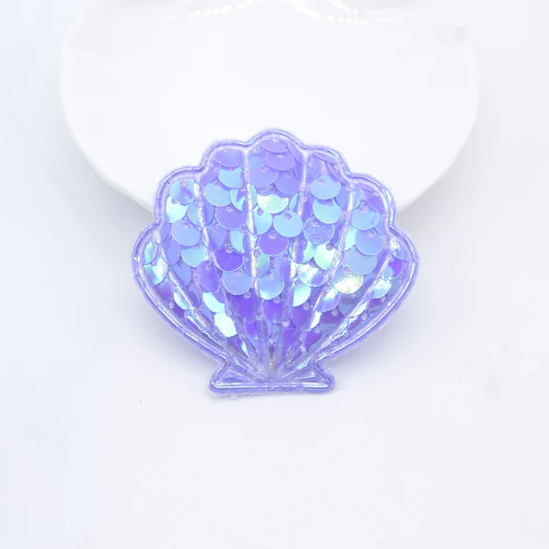 12 Uds. Apliques de concha de 48x45mm con lentejuelas, parches bordados para ropa, sombrero, costura, sombreros DIY, pinzas para el cabello,