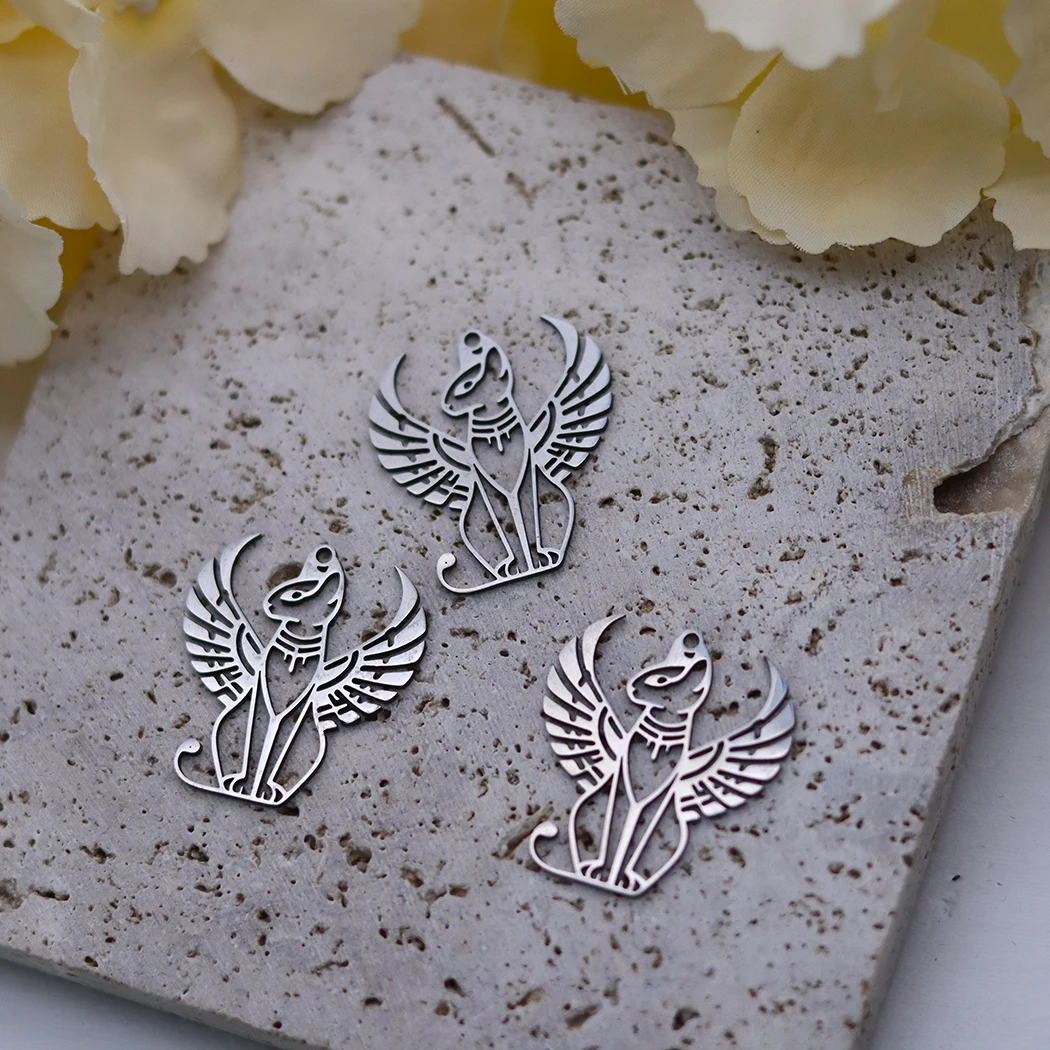 3 قطعة أجنحة الملاك القط المصري آلهة باستيت سحر أقراط قلادة اليدوية الفولاذ المقاوم للصدأ قلادة لصنع المجوهرات الحرفية