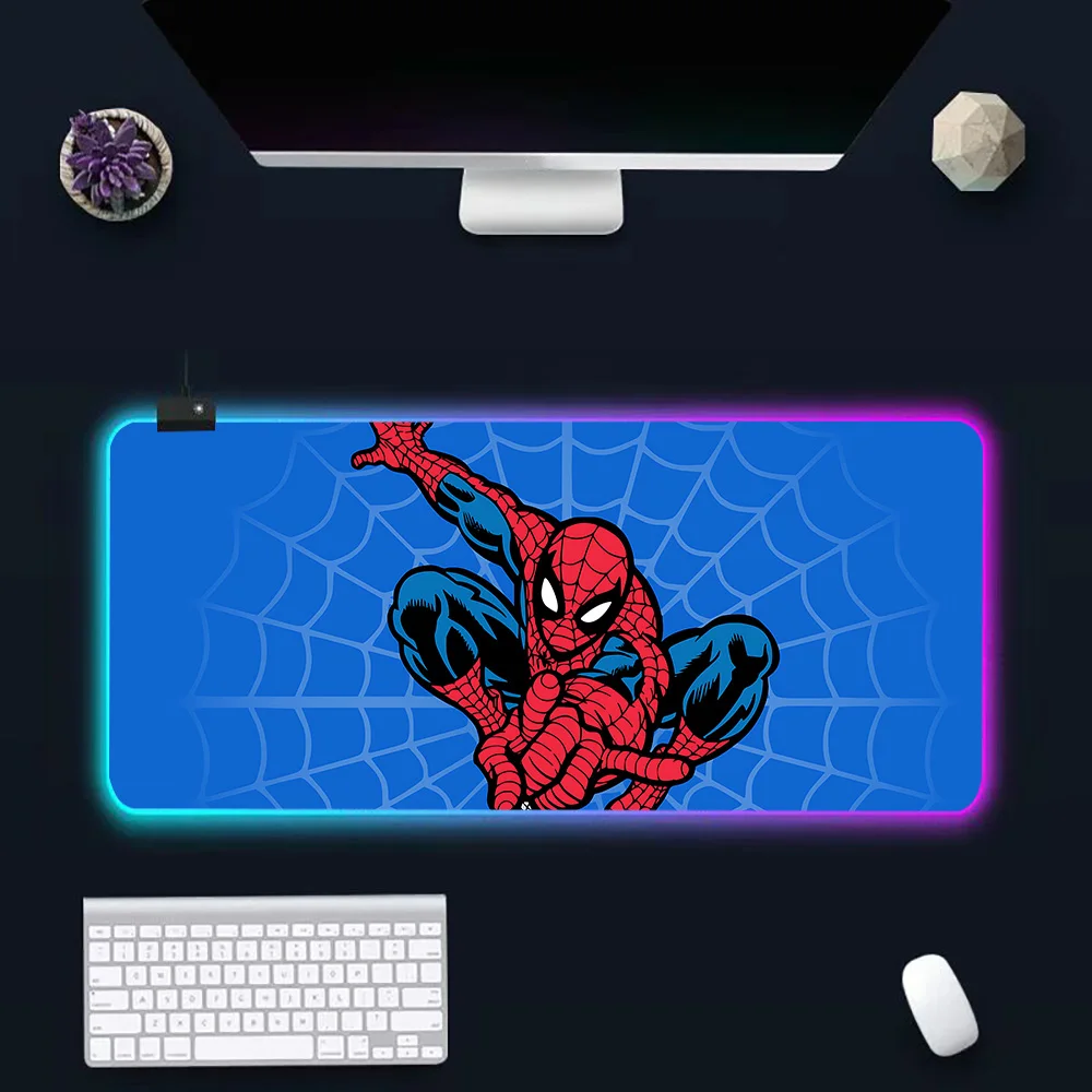 Spiders-Mans RGB Pc Gamer Keyboard Mouse Pad Mousepad LED Glowing Mouse Mats Rubber Gaming Computer Mausepad