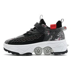 Roller Skate Shoes,Four-Wheel Dual-Use Skating Shoes Double-Row Roller Men's Casual Sneakers Women's Men's Sport Walking