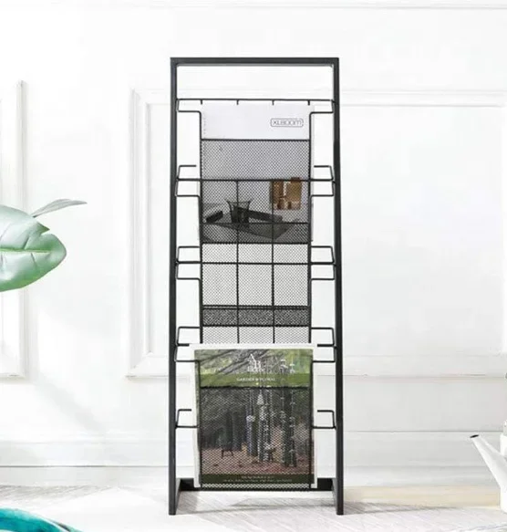 Wrought Iron Floor Newspaper Rack Shelf Book Map Frame Propaganda Display Rack