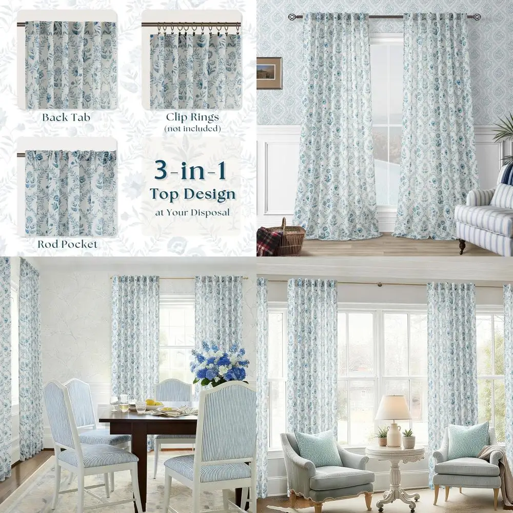 

102-дюймовые льняные шторы с цветочным узором и креплением на петлях для столовых в стиле фермерского дома