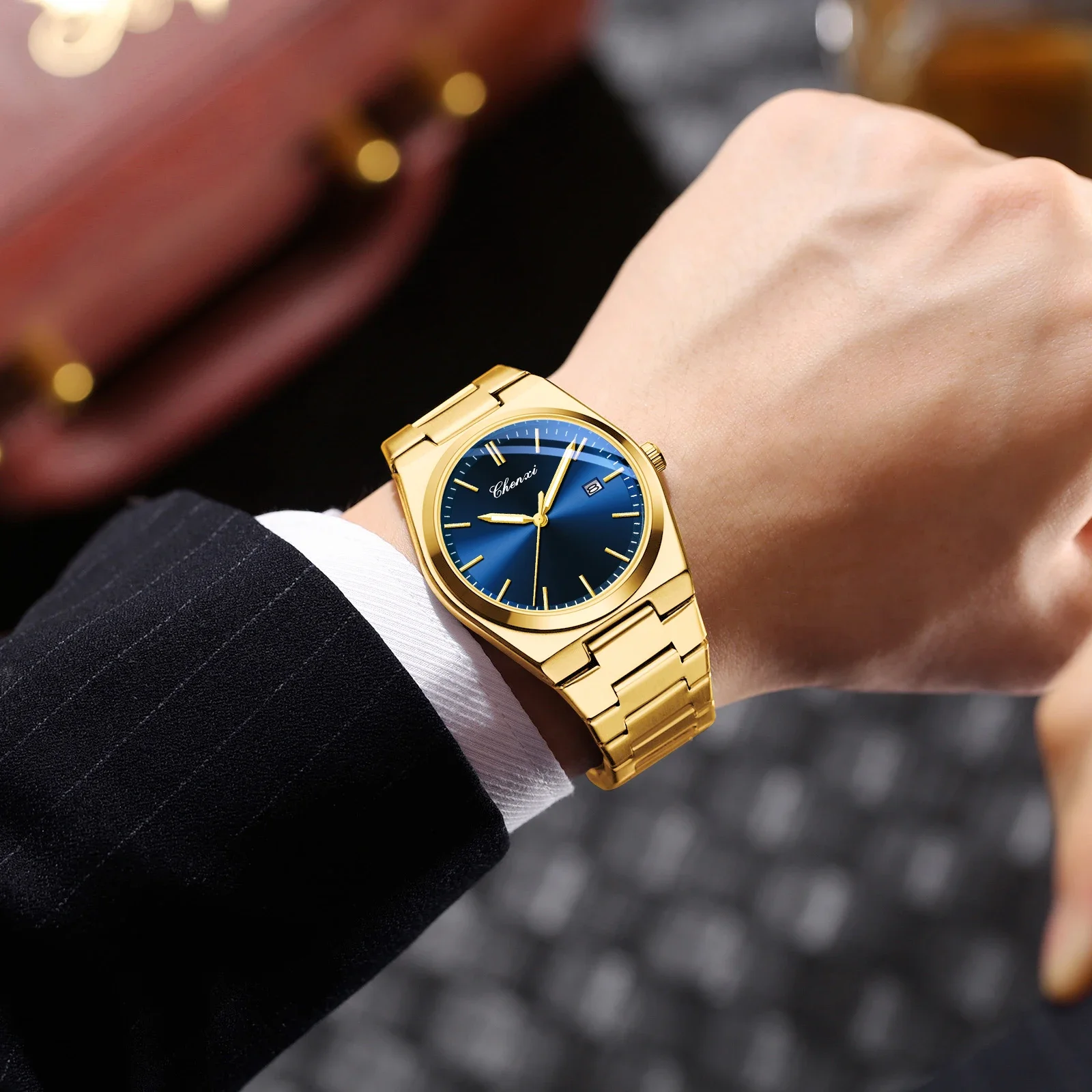 남자를위한 패션 오리지널 시계 CHENXI 럭셔리 브랜드 날짜 방수 빛나는 시계 골드 쿼츠 남자 손목 시계 reloj hombre