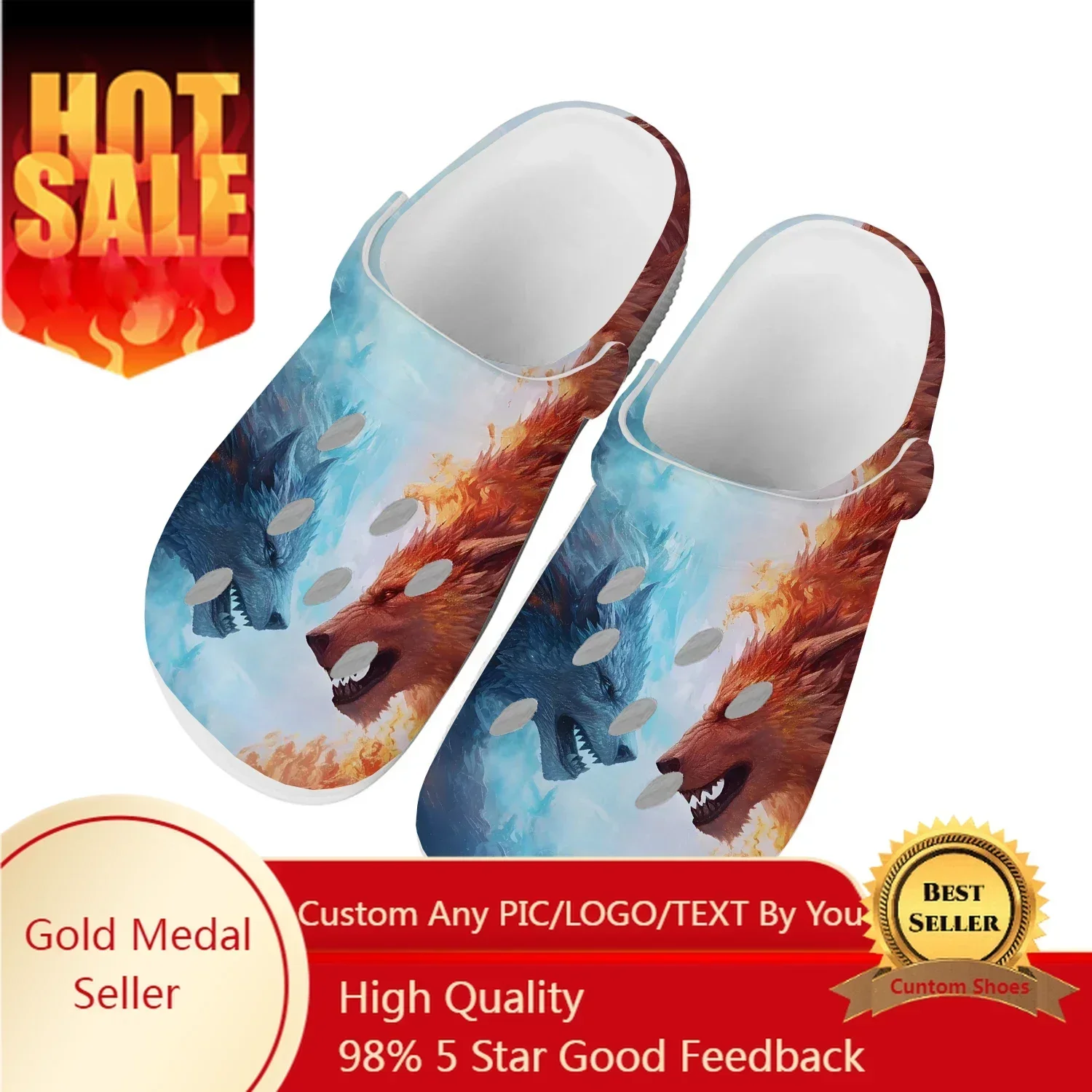 

Wolf shoes Home Clog Mens Women Youth Boy Girl Sandals Shoes Garden Animal Breathable Shoe Beach Hole Custom Made Slippers