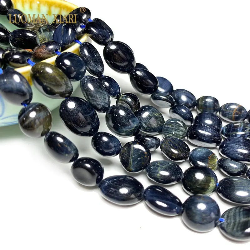 LUOMAN XIARI Natural Blue Black Tiger Eye Irregular Gravel Gemstone Spacer Beads For Jewelry Making DIY Bracelet Necklace 15''