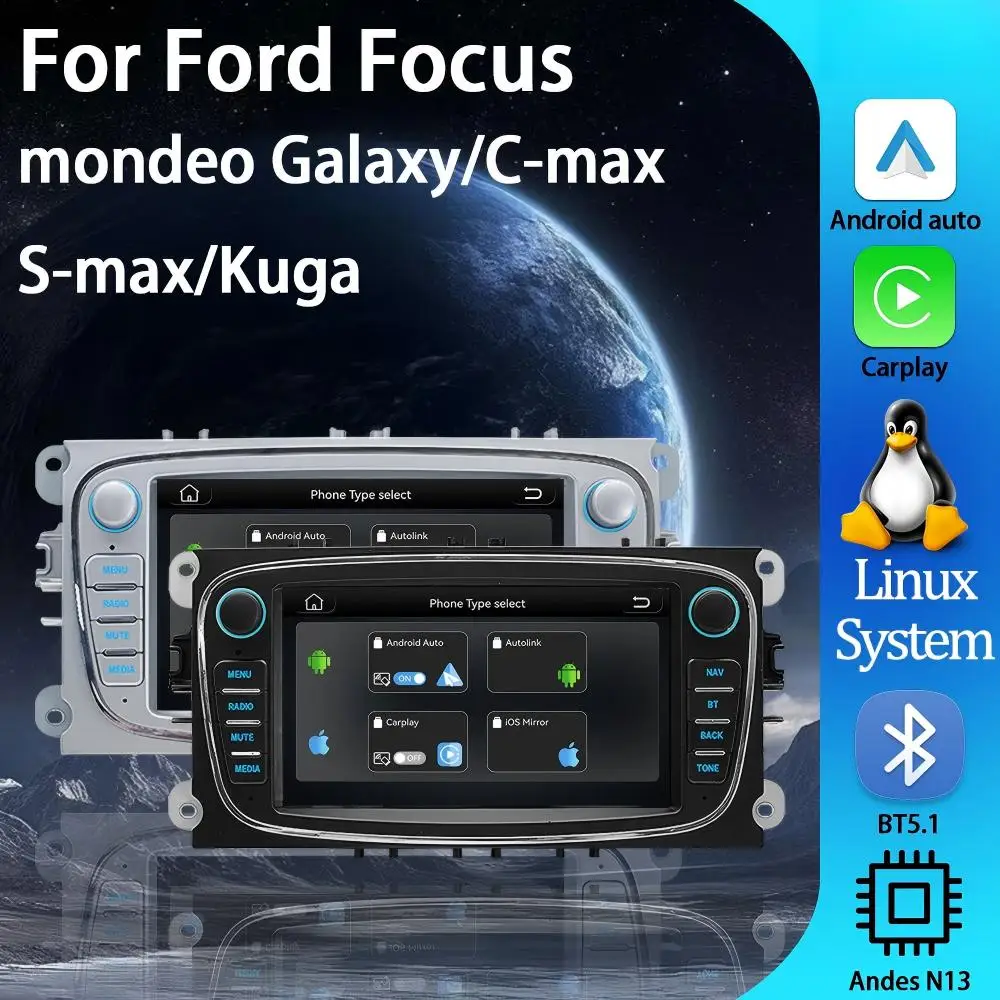 

Автомагнитола Linux Smart Car для Ford Focus Mondeo Galaxy / C-Max S-Max / Kuga, 7-дюймовый автомобильный экран-плеер с Android Auto и CarPlay