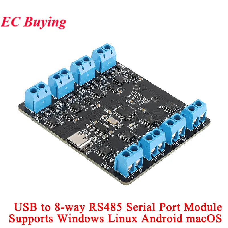 USB to 8-way RS485 Serial Port Type-C to 8-way 485 Multi-channel UART HUB RS485 Module Board YR-6028 Windows Linux Android macOS