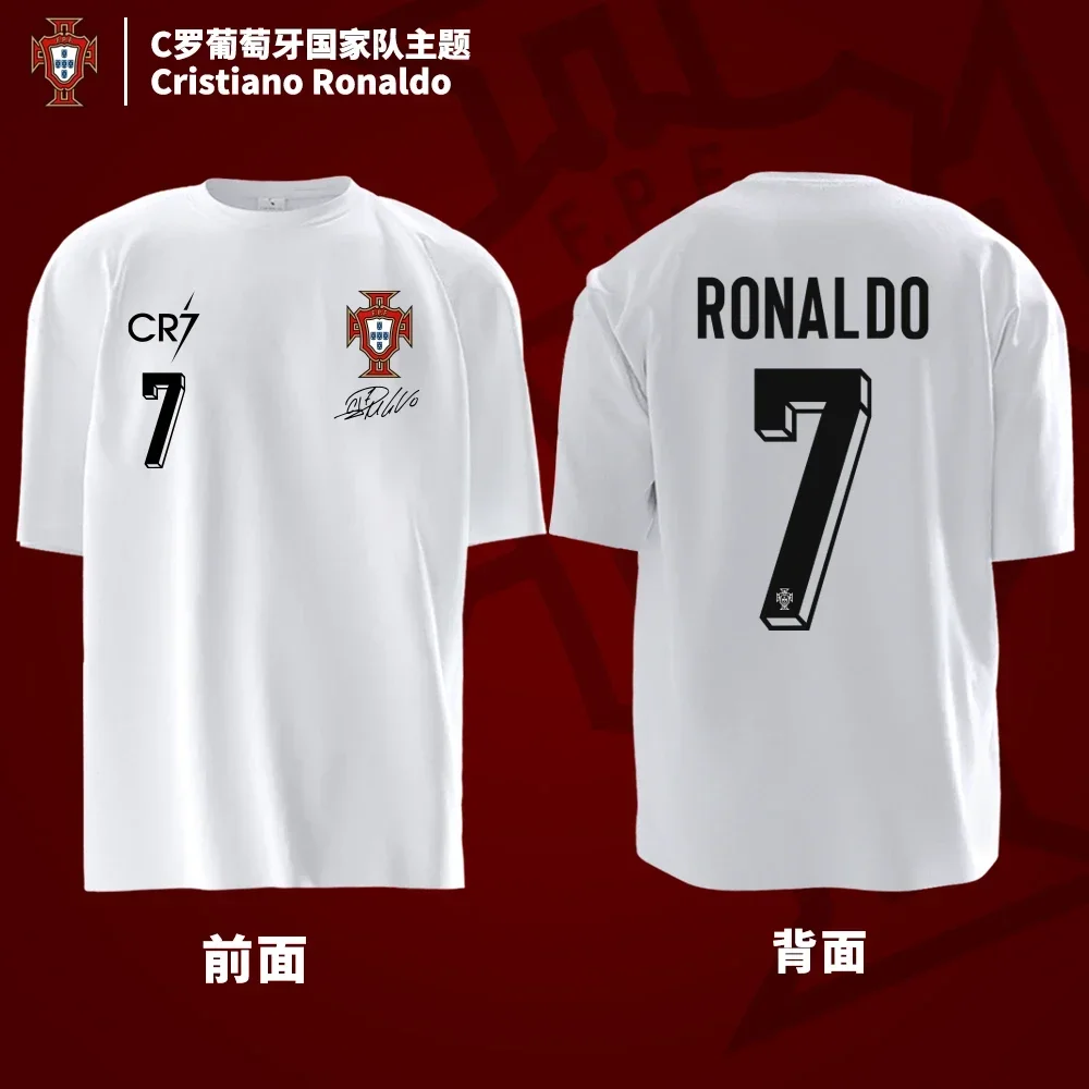 2025 European Cup Portugal C Ronaldo CR7 Short Sleeved T-shirt Women\'s Loose Large Size Tshirt Cotton No. 7 Riyadh Jersey Top