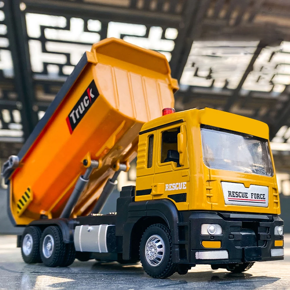

1:32 Dump Truck Toy Model Cars Metal Diecast Sound Light Pull Back Doors Opened Simulation Engineering Transport Vehicle Gifts