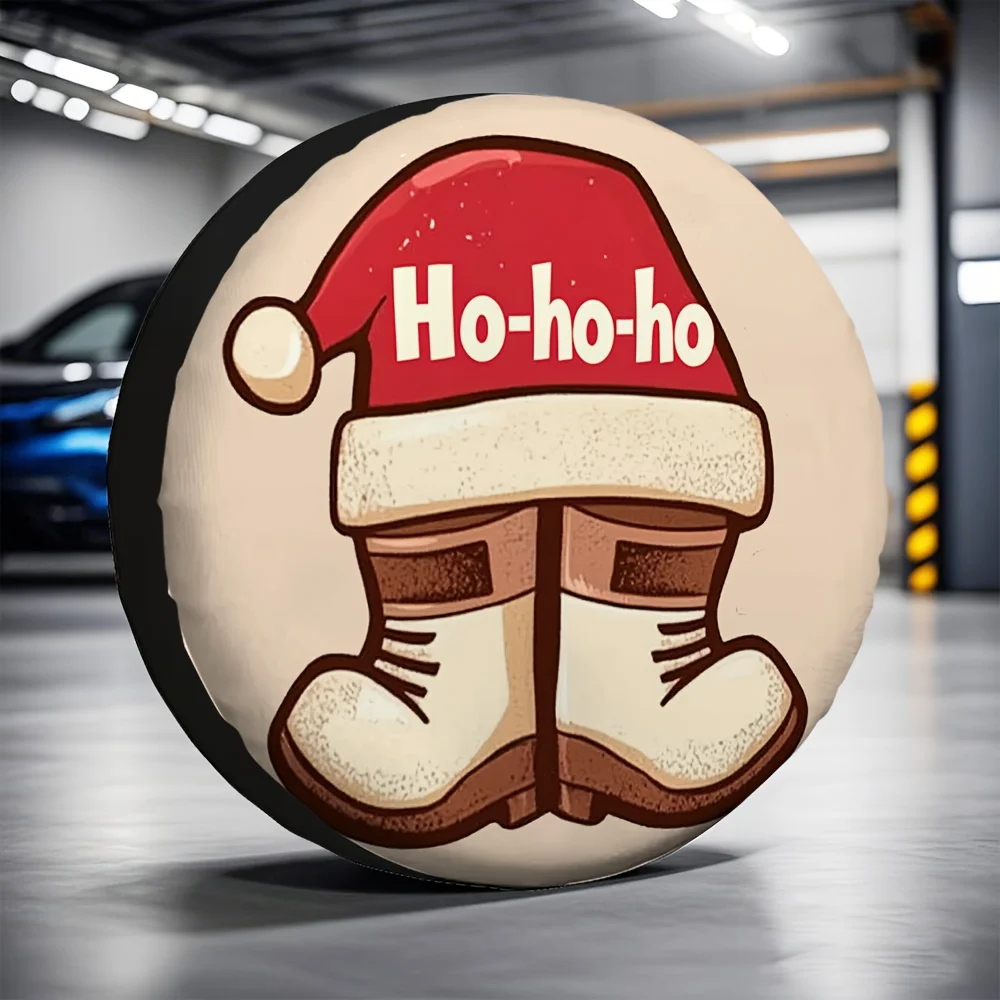 

Santa Ho-Ho-Ho Boots Tire Cover Polyester Outdoor Weatherproof Spare Wheel Protector