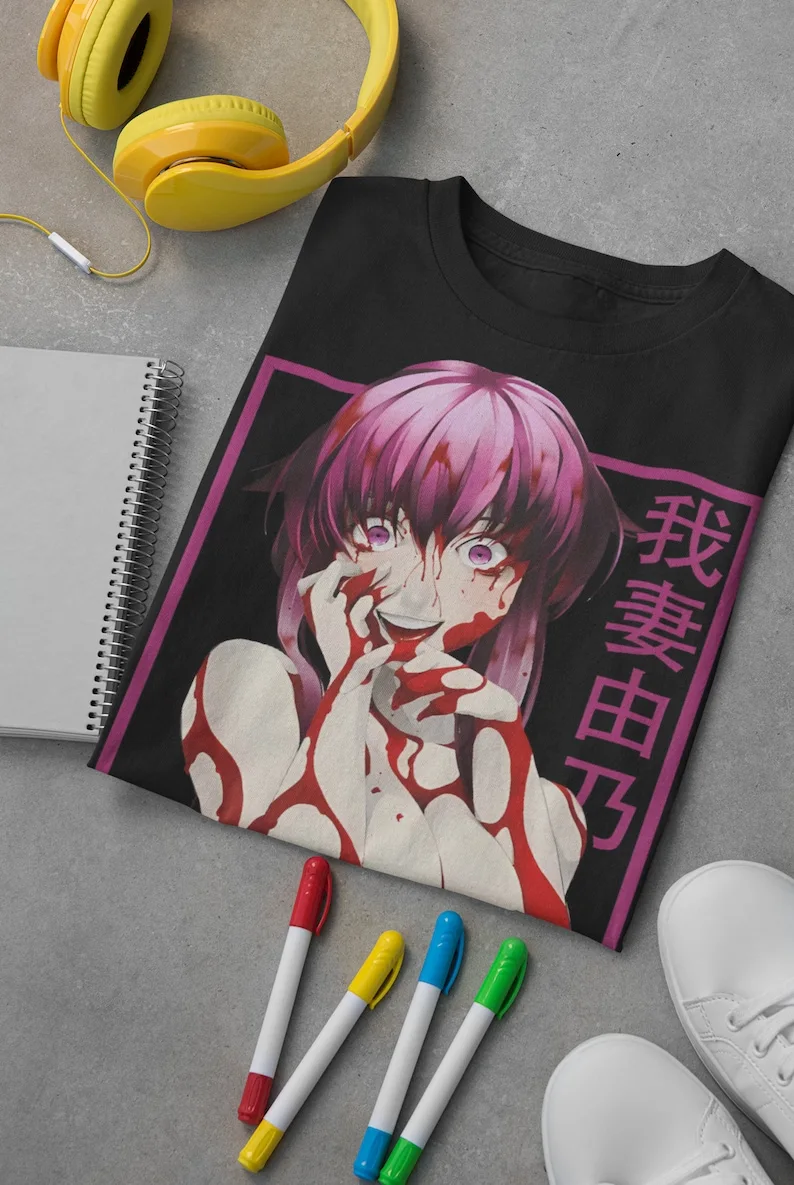 Mirai Nikki Anime T-Shirt, Yuno Gasai Future Diary Manga Waifu Shirt, Unisex Graphic Tee