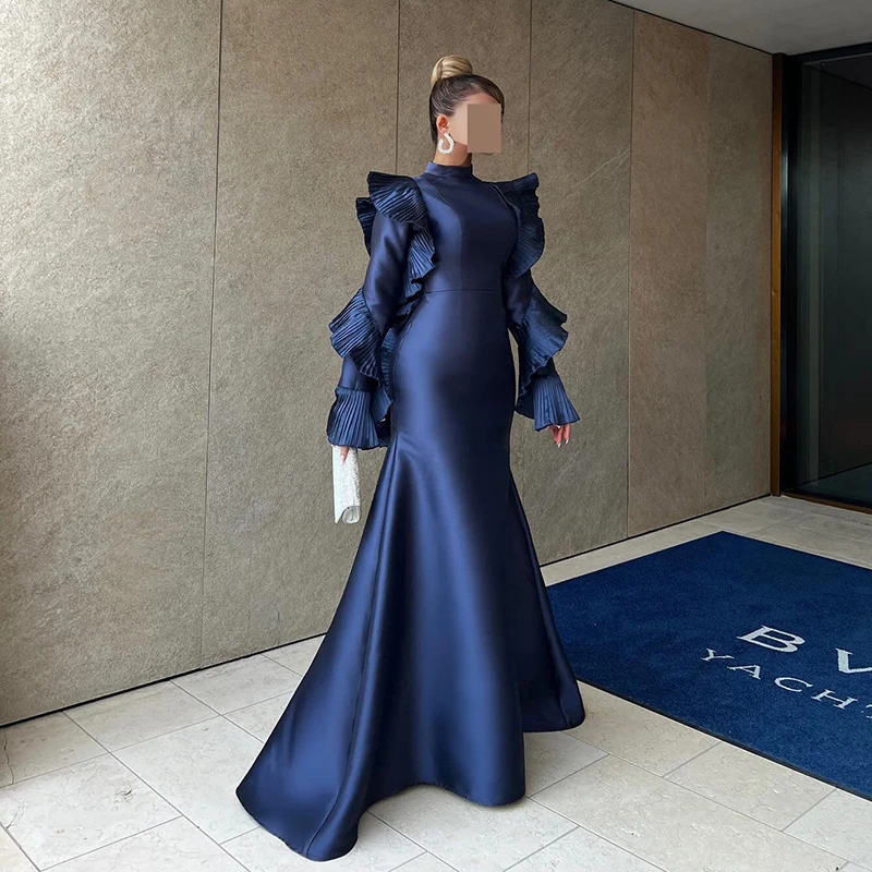 Thinyfull Formal Mermaid Prom Dresses Long Sleeve High Neck Evening Dress Saudi Arabia Cocktail Party Prom Gowns Custom Size