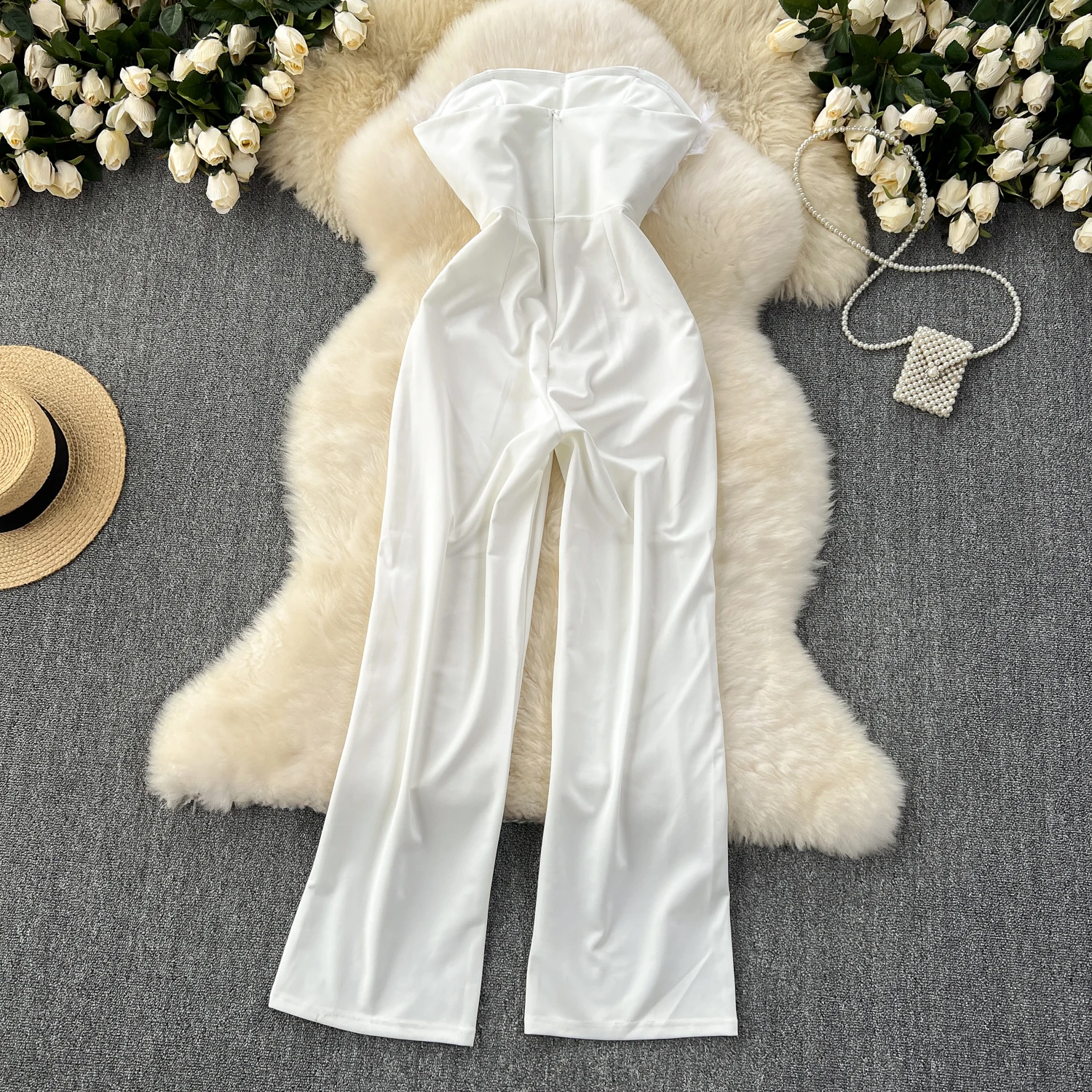 Ceremonial Dress 2024 Summer New Celebrity Jumpsuit Sexy Feather Spliced High Waist Bra Slim Fit jumpsuit