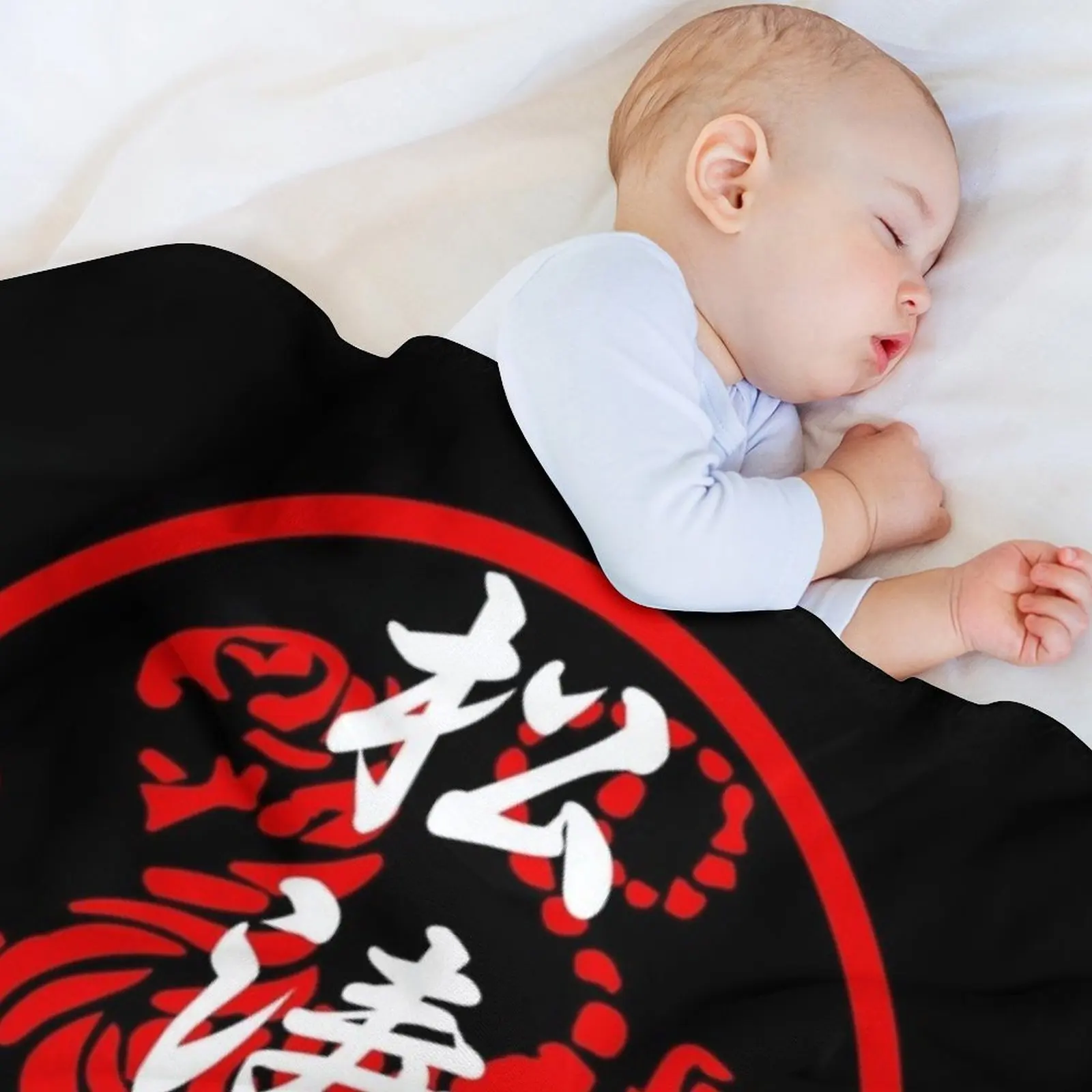 Shotokan الكاراتيه رمز وكانجي الأبيض النص رمي بطانية بطانيات للأرائك فضفاضة دافئة لفصل الشتاء السرير منقوشة البطانيات