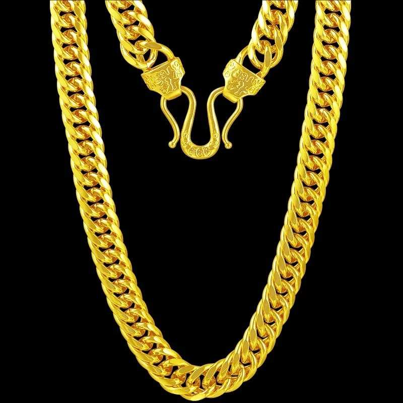 

Men's 24K Gold Boss Chain Bracelet & Necklace, AU999 | Engraved "Stability" with hidden eight-direction spells.