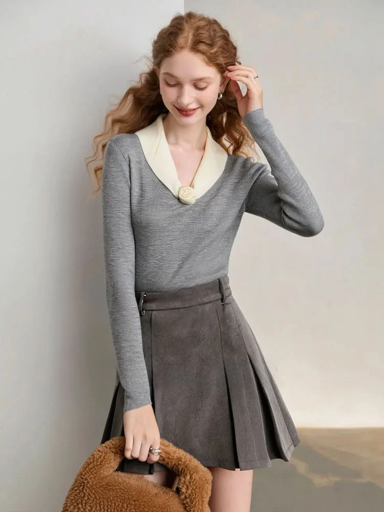 

Zhuo Chi Lazy ey Rose Knitted Sweater 2025 Autumn New Commute Ele V-Ne Long Sve Soft French Sle Knitwear