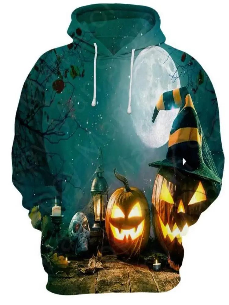 

2024 Halloween Ghost Pumpkin Hoodies Hooded Sweater And Sweatshirts For Men Winter Large Size Hipster Street Wear Gym Clothing