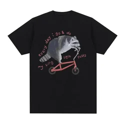 Fun Raccoon on Bicycle Meme T Women's Casual Vintage Cartoon T-shirt Summer Humorous Short sleeved T-shirt Top