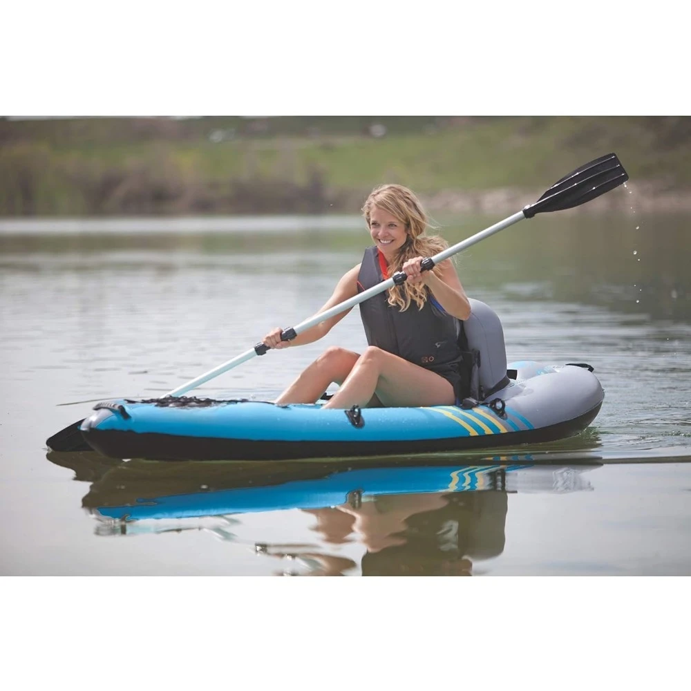 

1-Person Inflatable Kayak, Kayak Folds into Backpack with 5-Minute Setup, PVC Construction; Hand Pump & Paddle Included