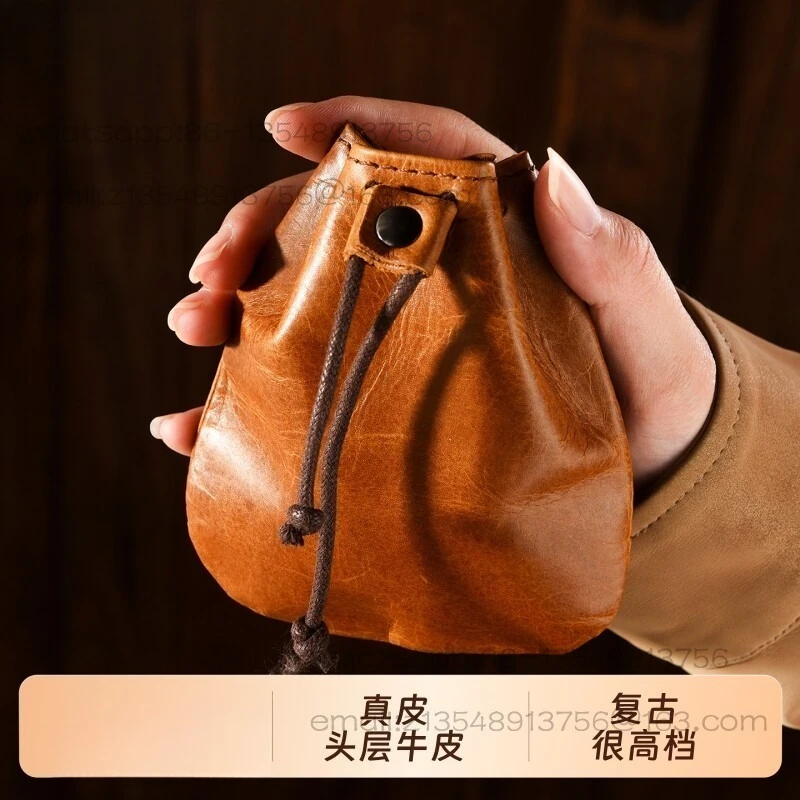 First layer cowhide change bag female mad horse leather high-end walnut bag male change earphones Wenwan storage genuine leather