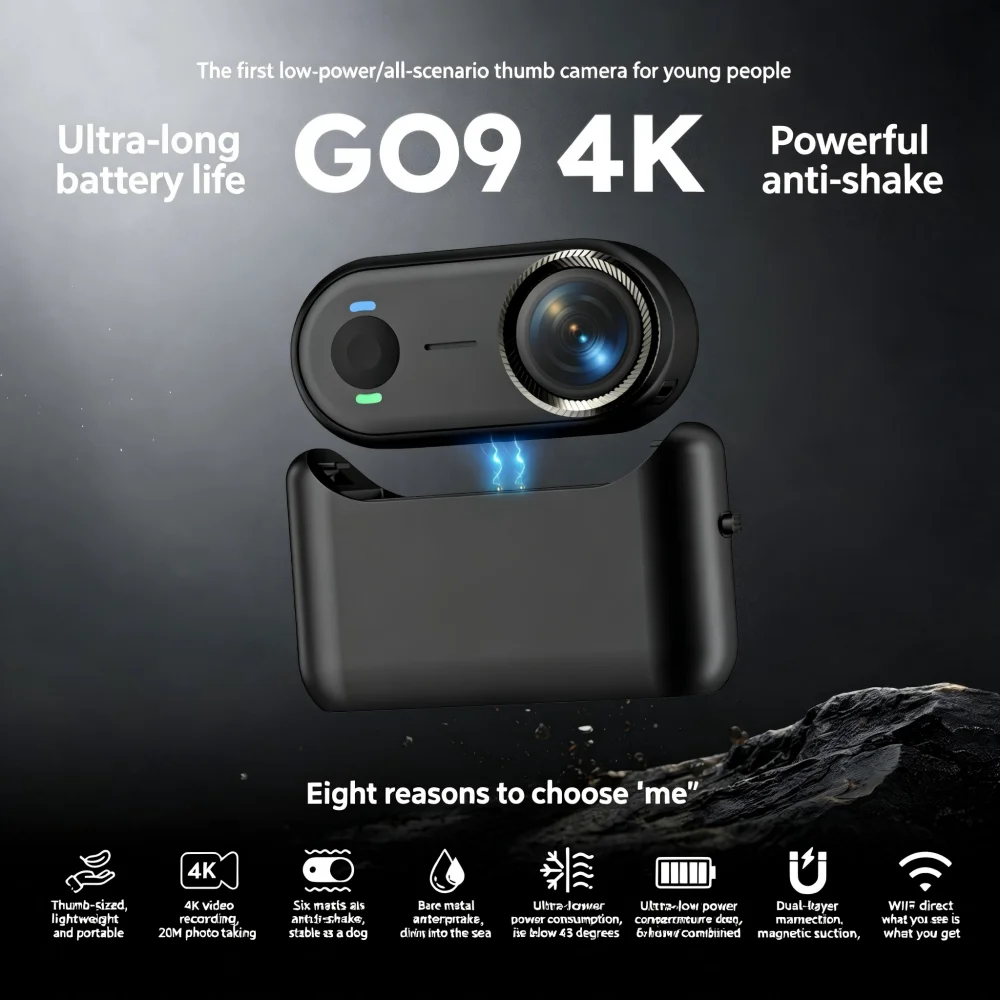 

New 4K Thumb Camera Wide Angle POV Action Camera 20MP Sensor EIS Waterproof,build-in 64GB storage Portable Shooting Recorder