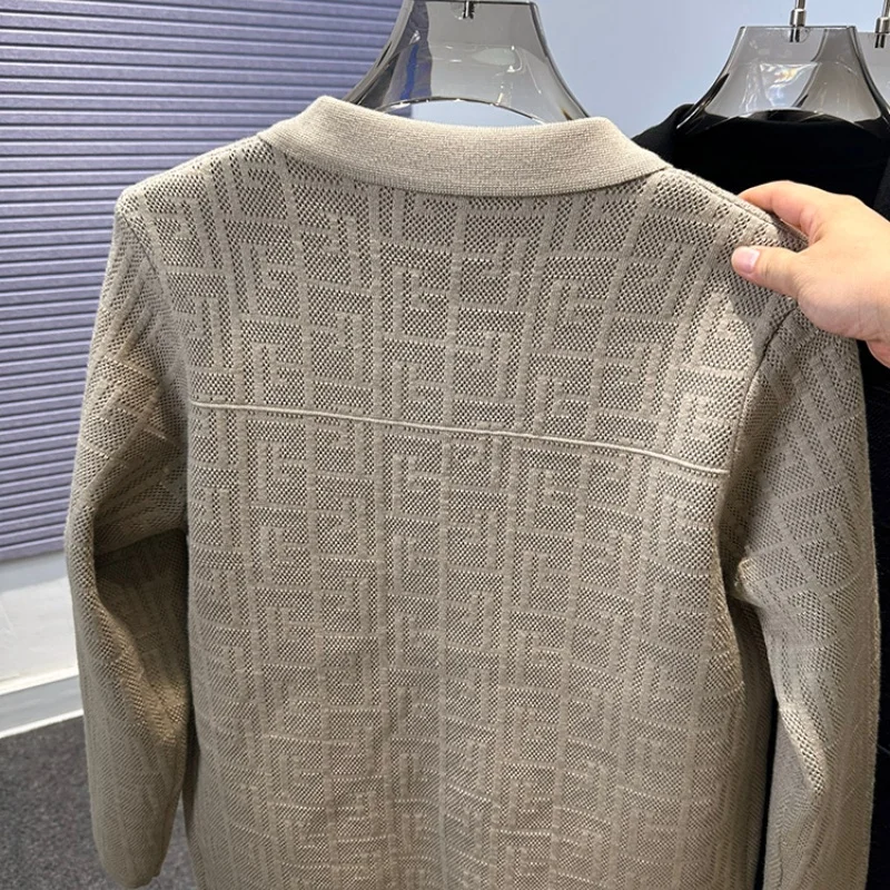 الرجال الخريف الشتاء عالية الجودة سترة الرجعية طوق الجاكار محبوك سترة معطف ملابس خارجية عصرية غير رسمية شال العصرية