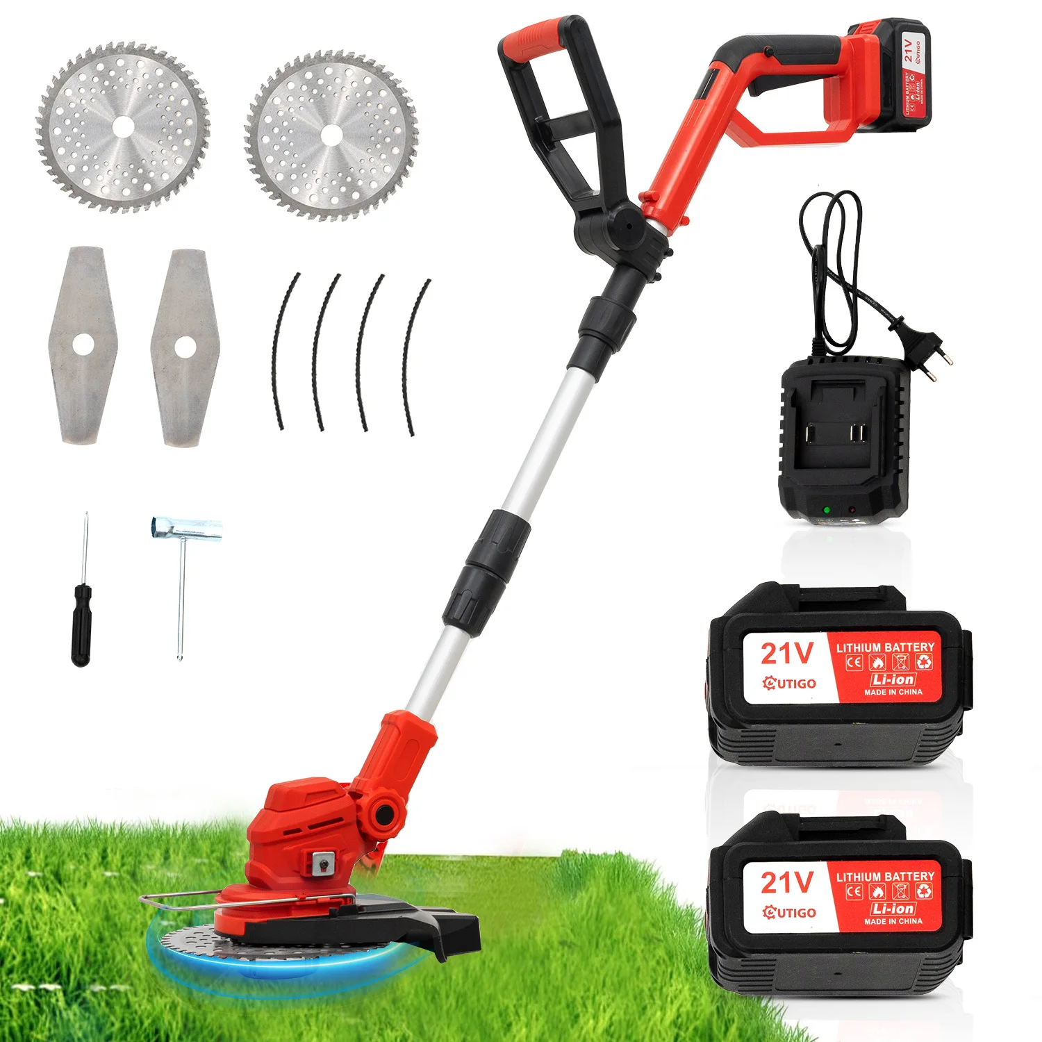 21V kabellose elektrische Bürstens chneide maschine, Teleskop griff 3 Arten von Klingen, für das