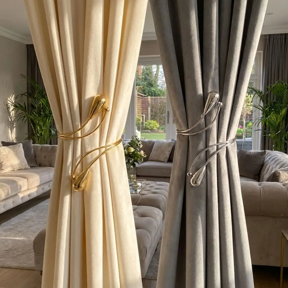 2PCS Adjustable Teardrop Shape Curtain Buckle Belt Arm Ring Burlap Flower Curtain Holdbacks Metal Curtain Holders Bedroom