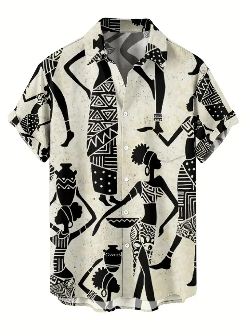 Vintage Men's Shirt Ethnic Harajuku print Outdoor Casual Short Sleeve Hawaiian Shirts Men Fashion Oversized Clothing Laper Tops